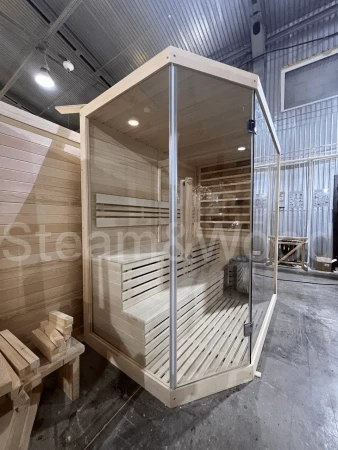 Двухместная угловая финская сауна Luxury из кедра