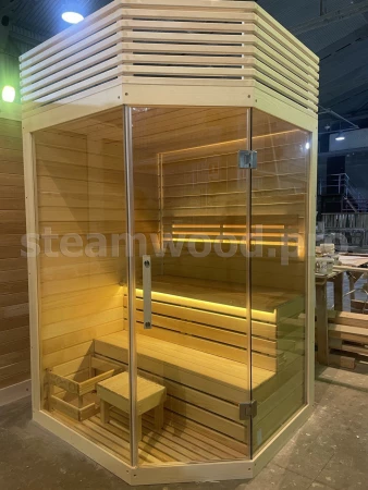 Двухместная угловая финская сауна Luxury из кедра
